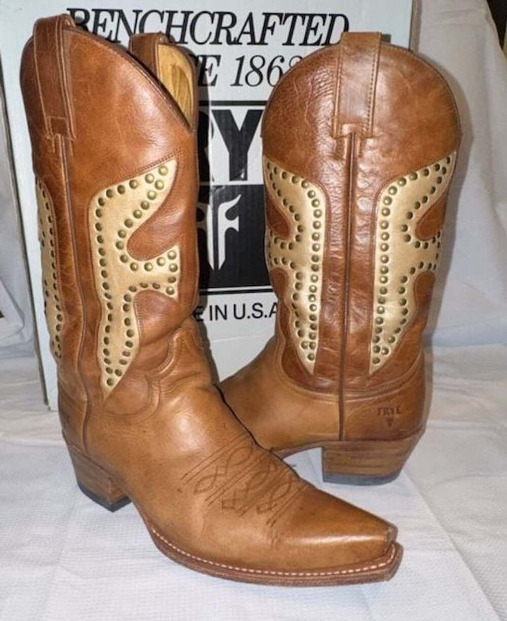 Frye Cowboy Boots Size 8 M Brown Leather Studded Western - Women’s